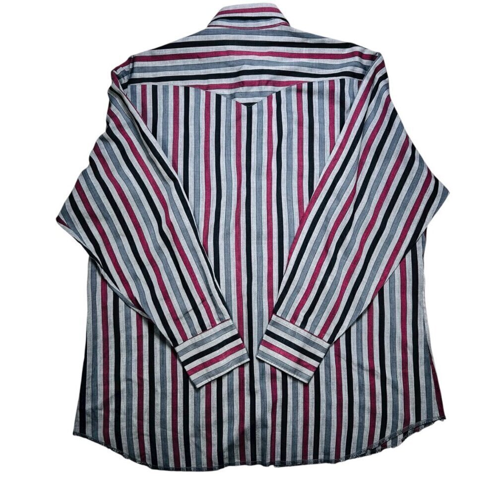 VTG Wrangler Large Striped Pearl Snap Long Sleeve Shirt Western Rodeo - Picture 3 of 6
